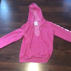 a pink v- cut hoodie